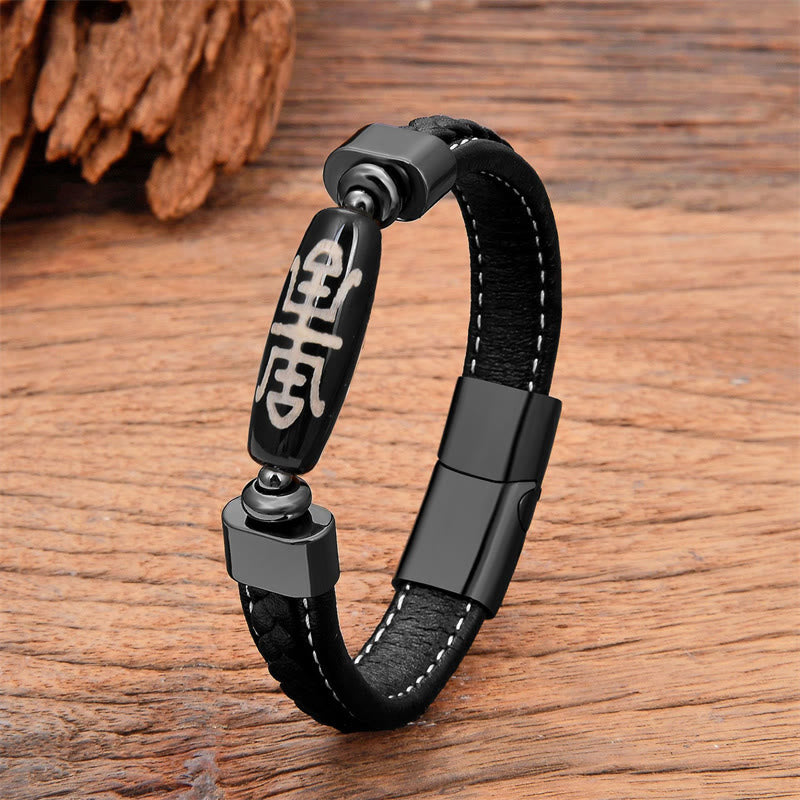 KarmaRipple's Tibetan Dzi Bead Protection Blessings Leather Bracelet p9