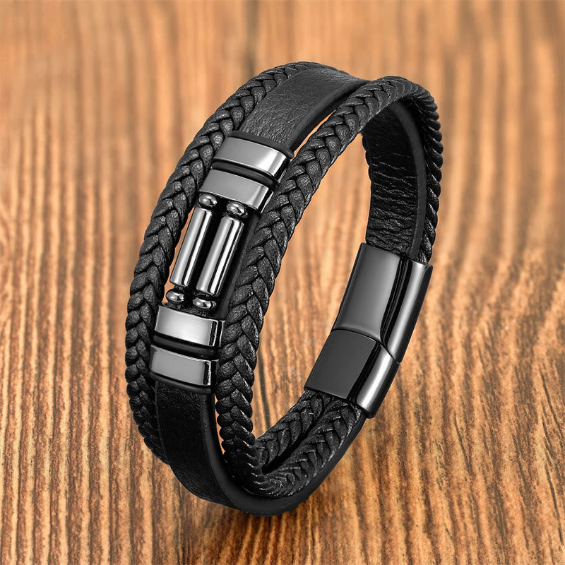 KarmaRipple's Tiger Eye Lazurite Hematite Picture Jasper Black Onyx Strength Multi-layer Leather Bracelet p26