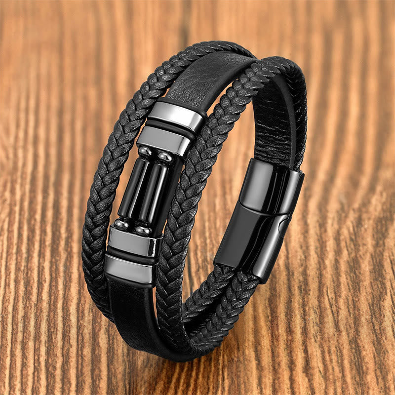 KarmaRipple's Tiger Eye Lazurite Hematite Picture Jasper Black Onyx Strength Multi-layer Leather Bracelet p34
