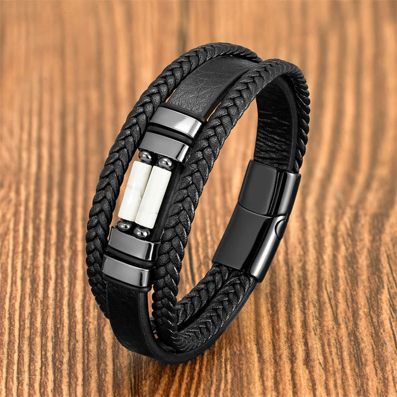 KarmaRipple's Tiger Eye Lazurite Hematite Picture Jasper Black Onyx Strength Multi-layer Leather Bracelet p7