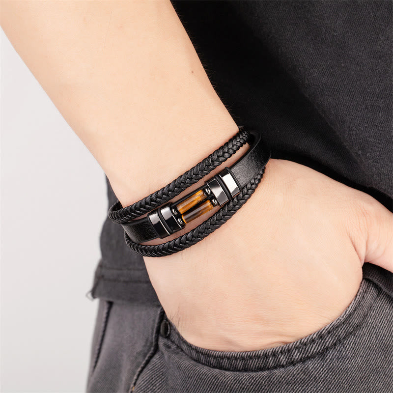 KarmaRipple's Tiger Eye Lazurite Hematite Picture Jasper Black Onyx Strength Multi-layer Leather Bracelet p8