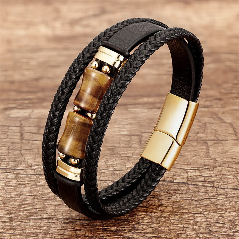 KarmaRipple's Tiger Eye Bamboo Stone Integrity Courage Multi-layer Leather Bracelet p1