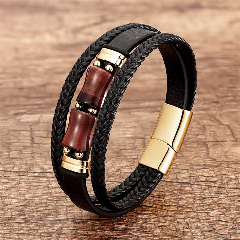 KarmaRipple's Tiger Eye Bamboo Stone Integrity Courage Multi-layer Leather Bracelet p16