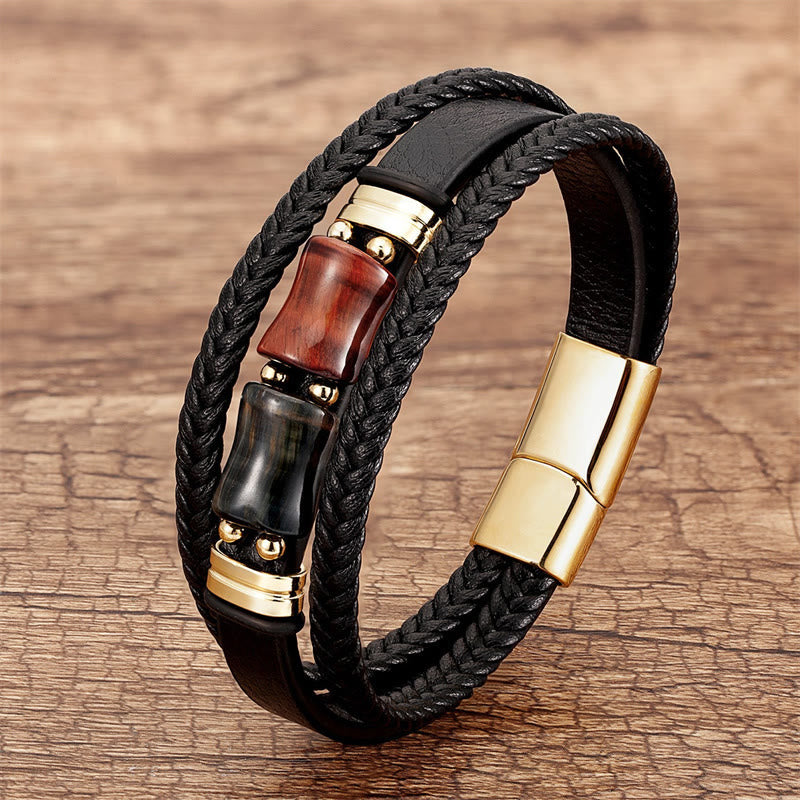 KarmaRipple's Tiger Eye Bamboo Stone Integrity Courage Multi-layer Leather Bracelet p25