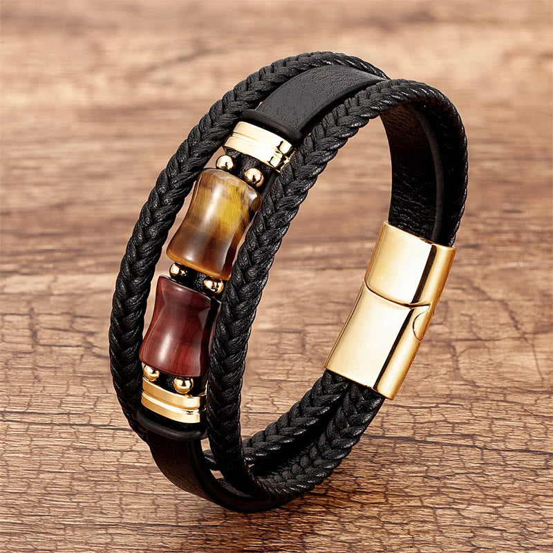 KarmaRipple's Tiger Eye Bamboo Stone Integrity Courage Multi-layer Leather Bracelet p6