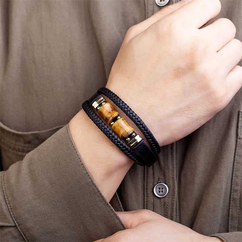 KarmaRipple's Tiger Eye Bamboo Stone Integrity Courage Multi-layer Leather Bracelet p7