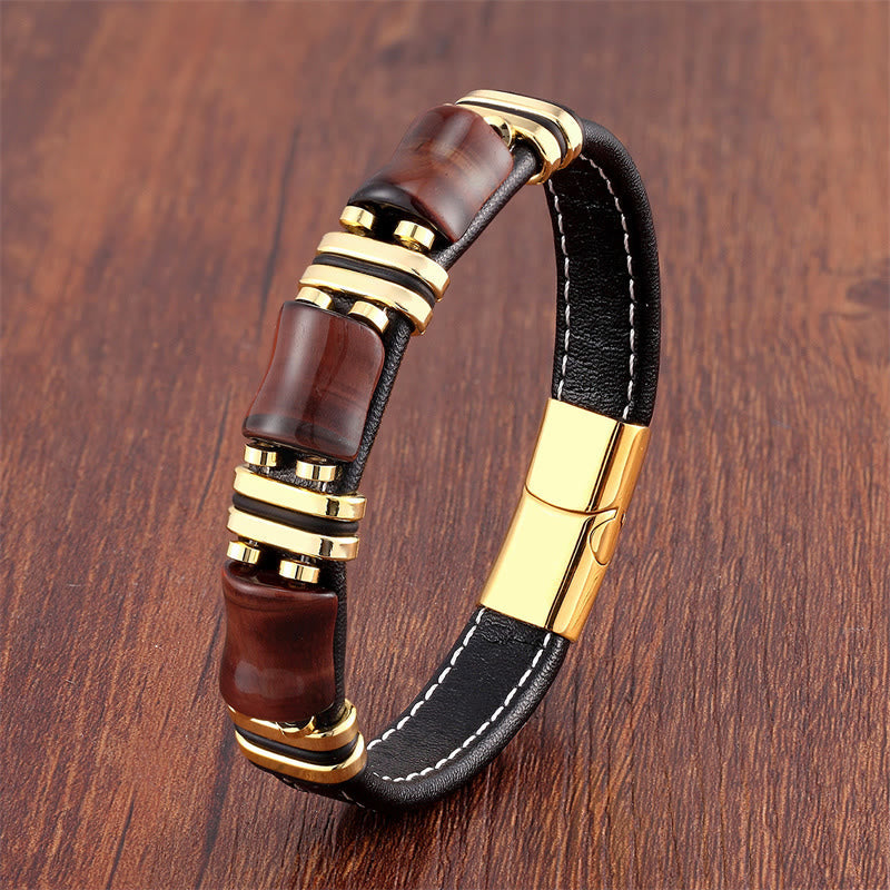 KarmaRipple's Tiger Eye Three Bamboo Stone Protection Power Leather Bracelet p37