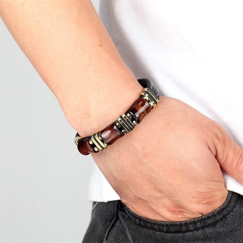 KarmaRipple's Tiger Eye Three Bamboo Stone Protection Power Leather Bracelet p16