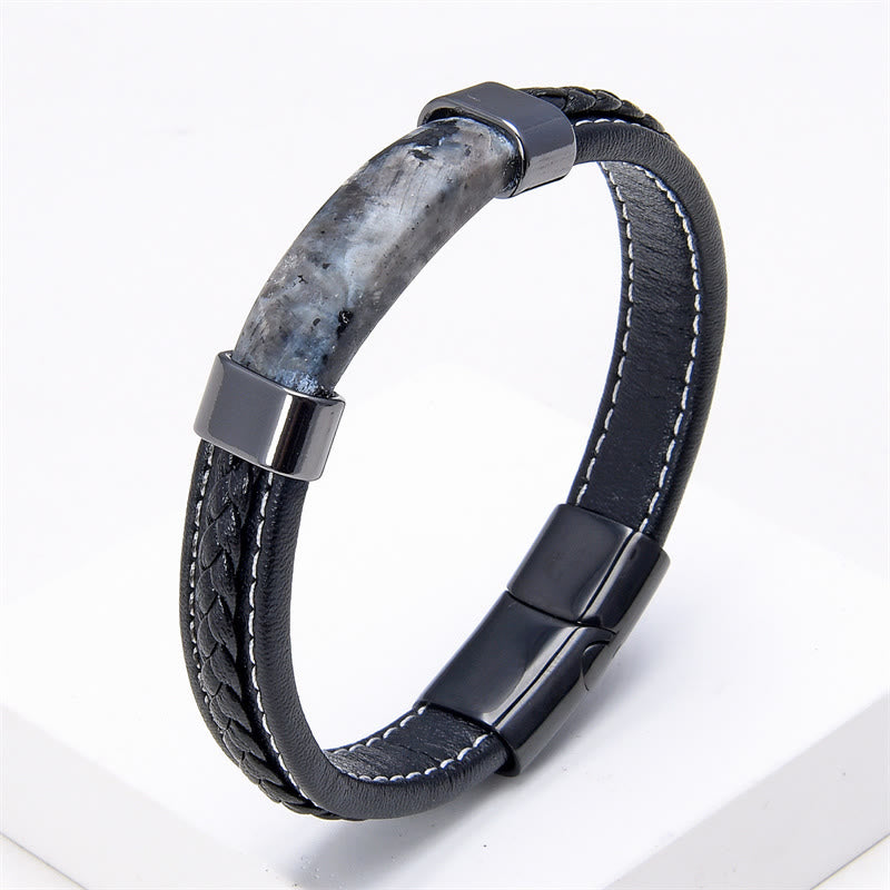 KarmaRipple's Lazurite Tiger Eye Rhodonite Hematite Black Onyx Stone Balance Leather Bracelet p43