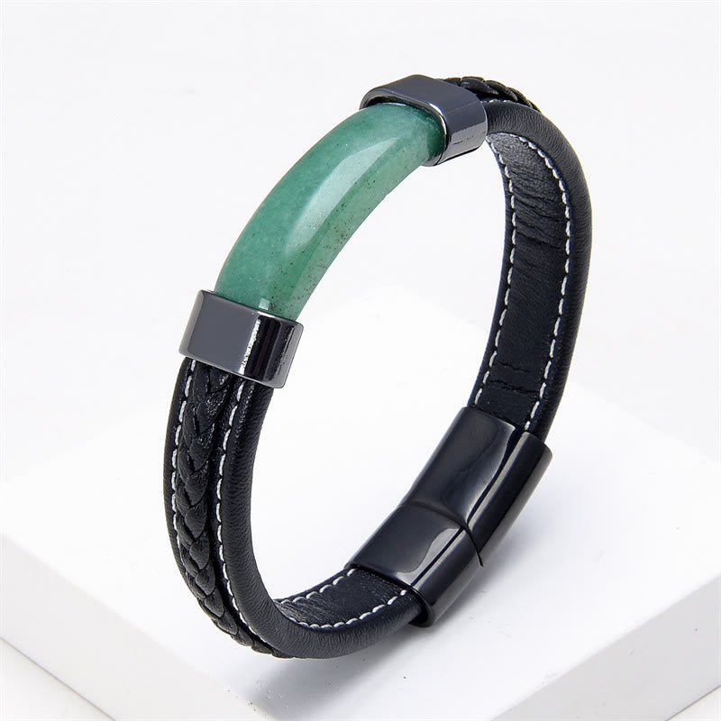 KarmaRipple's Lazurite Tiger Eye Rhodonite Hematite Black Onyx Stone Balance Leather Bracelet p38