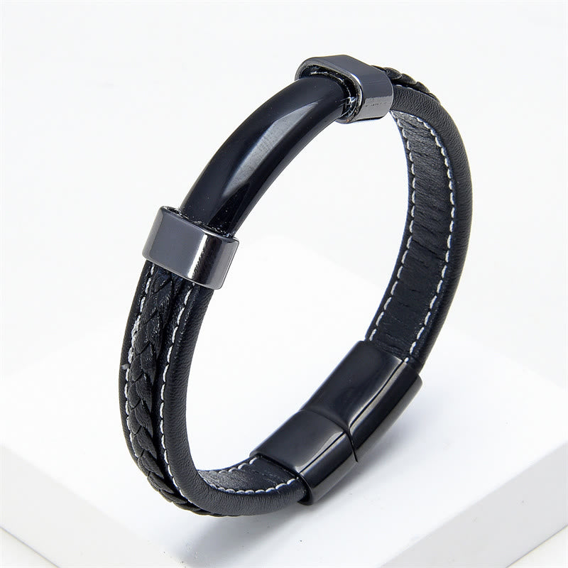 KarmaRipple's Lazurite Tiger Eye Rhodonite Hematite Black Onyx Stone Balance Leather Bracelet p41