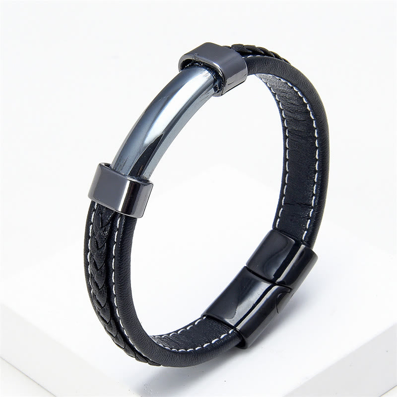 KarmaRipple's Lazurite Tiger Eye Rhodonite Hematite Black Onyx Stone Balance Leather Bracelet p50