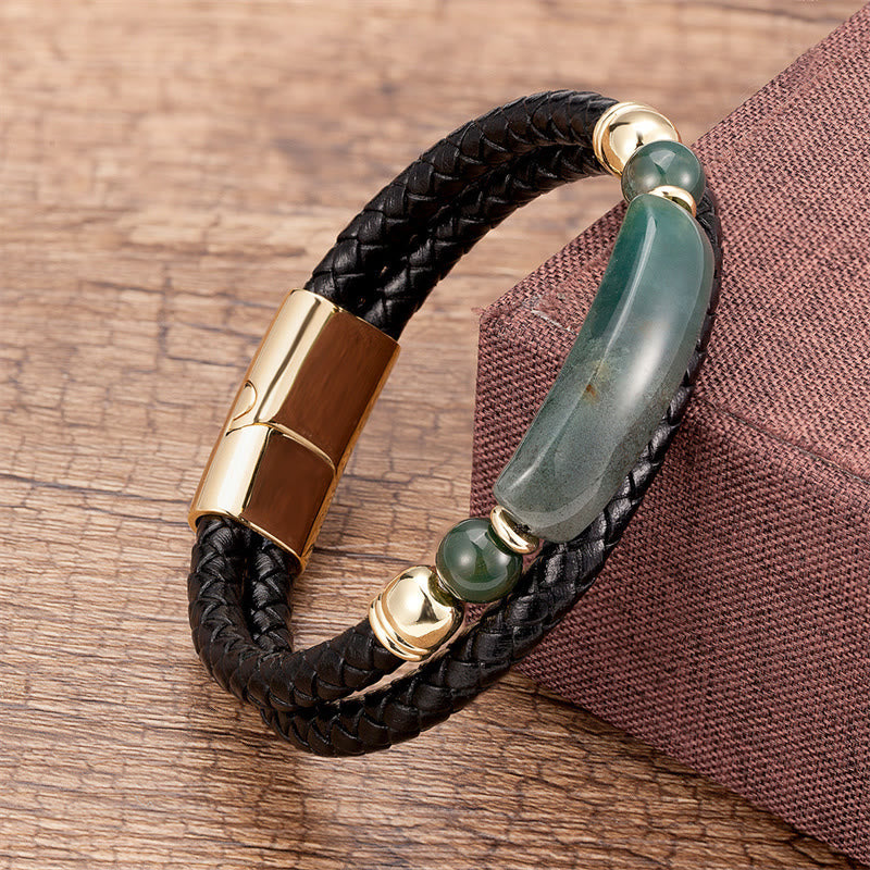 KarmaRipple's Green Aventurine Tiger Eye Green Agate Black Onyx Hematite Stone Fortune Leather Magnetic Buckle Bracelet p42