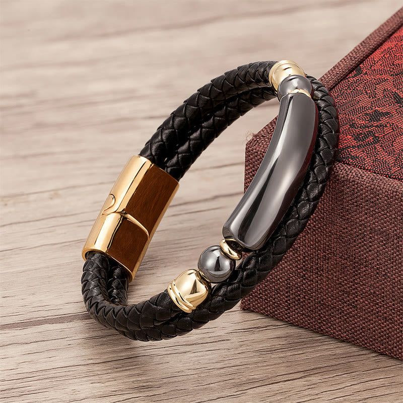 KarmaRipple's Green Aventurine Tiger Eye Green Agate Black Onyx Hematite Stone Fortune Leather Magnetic Buckle Bracelet p47