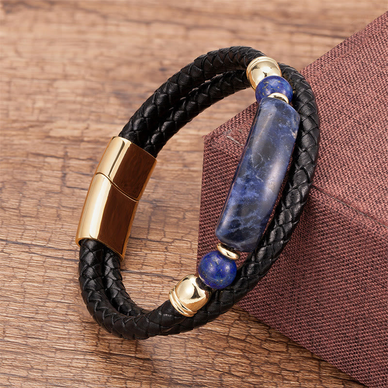 KarmaRipple's Green Aventurine Tiger Eye Green Agate Black Onyx Hematite Stone Fortune Leather Magnetic Buckle Bracelet p7