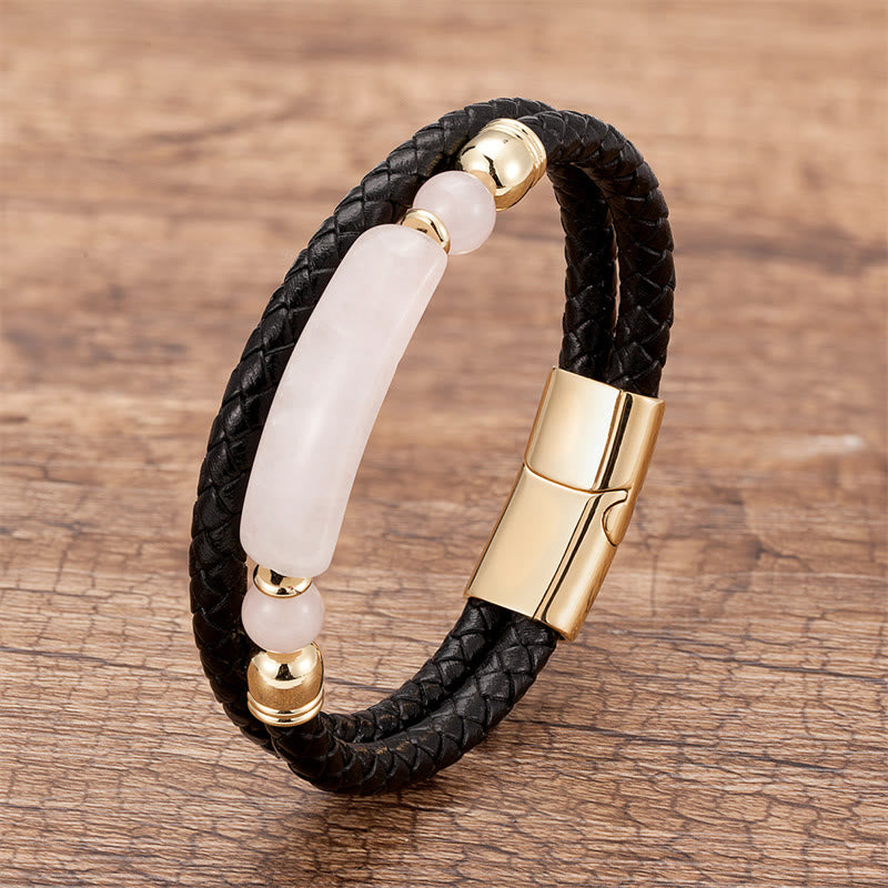 KarmaRipple's Green Aventurine Tiger Eye Green Agate Black Onyx Hematite Stone Fortune Leather Magnetic Buckle Bracelet p52