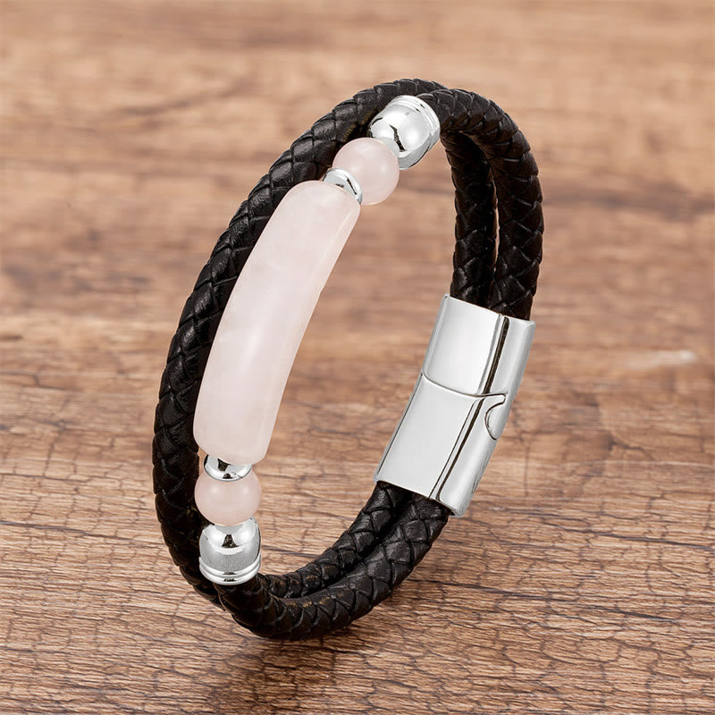 KarmaRipple's Green Aventurine Tiger Eye Green Agate Black Onyx Hematite Stone Fortune Leather Magnetic Buckle Bracelet p79