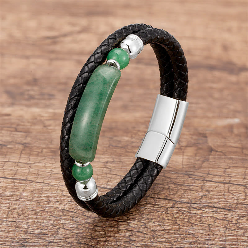 KarmaRipple's Green Aventurine Tiger Eye Green Agate Black Onyx Hematite Stone Fortune Leather Magnetic Buckle Bracelet p10