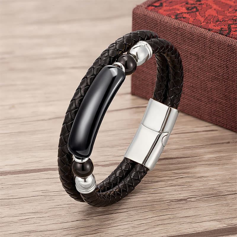 KarmaRipple's Green Aventurine Tiger Eye Green Agate Black Onyx Hematite Stone Fortune Leather Magnetic Buckle Bracelet p67