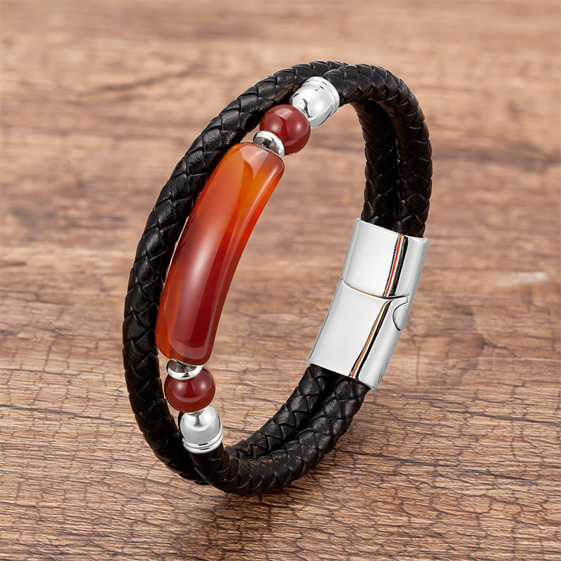 KarmaRipple's Green Aventurine Tiger Eye Green Agate Black Onyx Hematite Stone Fortune Leather Magnetic Buckle Bracelet p83