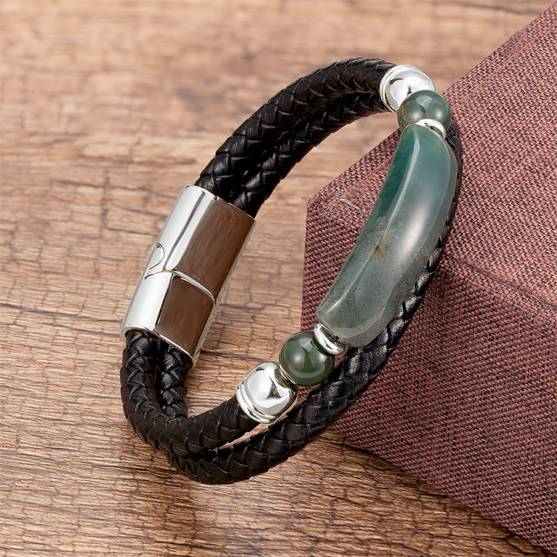 KarmaRipple's Green Aventurine Tiger Eye Green Agate Black Onyx Hematite Stone Fortune Leather Magnetic Buckle Bracelet p14