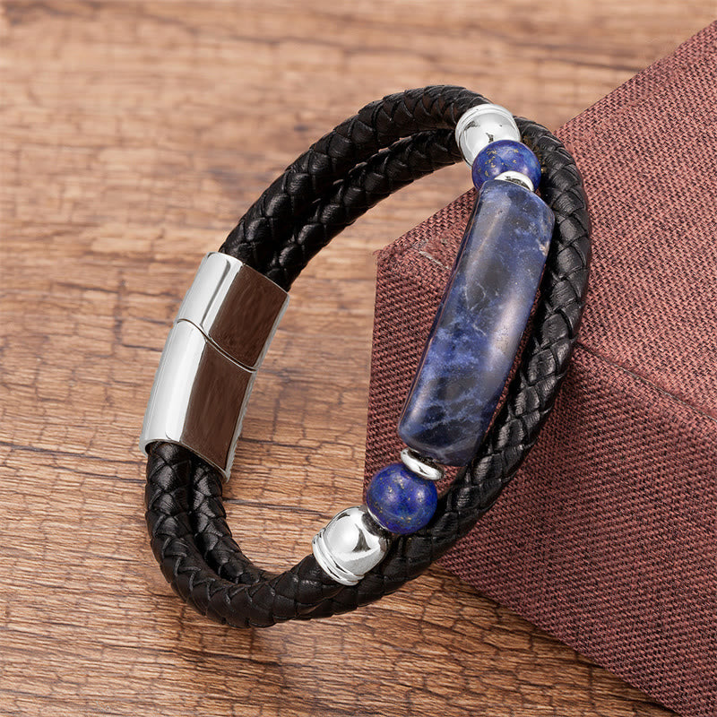 KarmaRipple's Green Aventurine Tiger Eye Green Agate Black Onyx Hematite Stone Fortune Leather Magnetic Buckle Bracelet p76