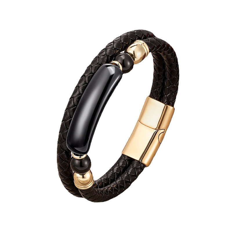 KarmaRipple's Green Aventurine Tiger Eye Green Agate Black Onyx Hematite Stone Fortune Leather Magnetic Buckle Bracelet p22