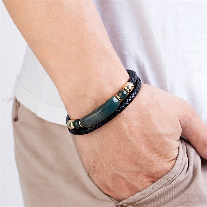 KarmaRipple's Green Aventurine Tiger Eye Green Agate Black Onyx Hematite Stone Fortune Leather Magnetic Buckle Bracelet p24