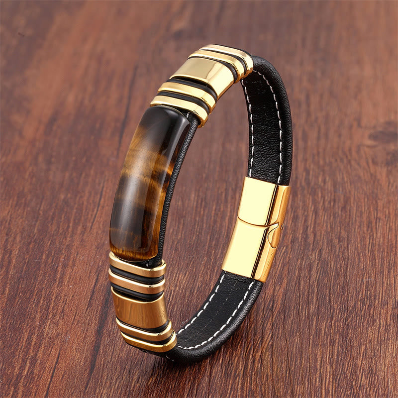 KarmaRipple's Tiger Eye Stone Clear Thinking Leather Buckle Bracelet p17