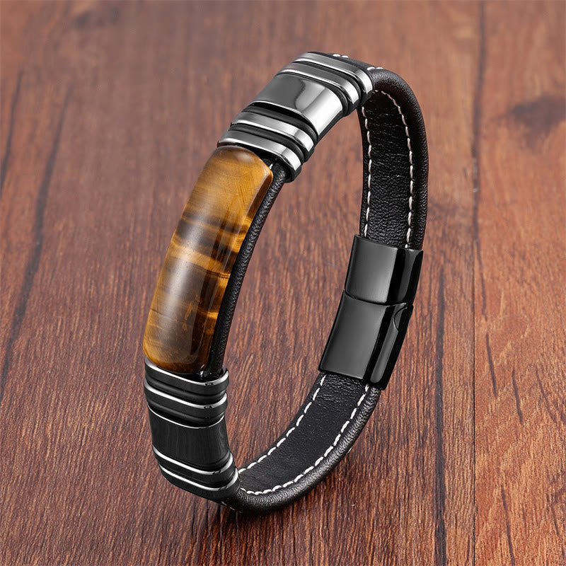 KarmaRipple's Tiger Eye Stone Clear Thinking Leather Buckle Bracelet p18
