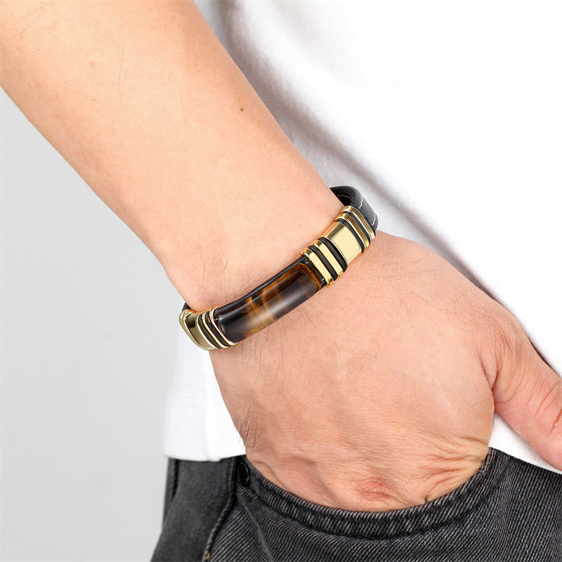 KarmaRipple's Tiger Eye Stone Clear Thinking Leather Buckle Bracelet p5