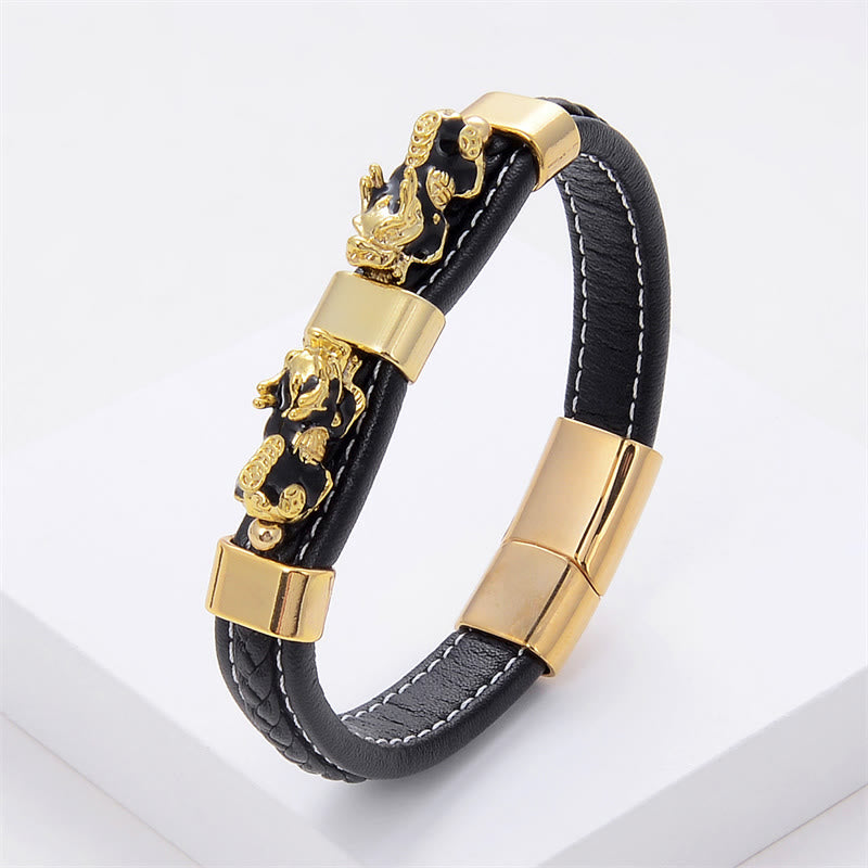 KarmaRipple's Double PiXiu Wealth Fortune Leather Magnetic Buckle Bracelet p14