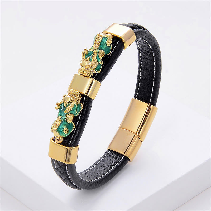 KarmaRipple's Double PiXiu Wealth Fortune Leather Magnetic Buckle Bracelet p18