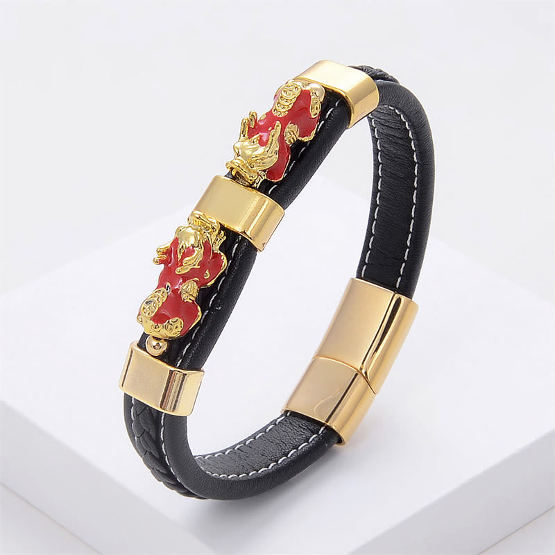 KarmaRipple's Double PiXiu Wealth Fortune Leather Magnetic Buckle Bracelet p28