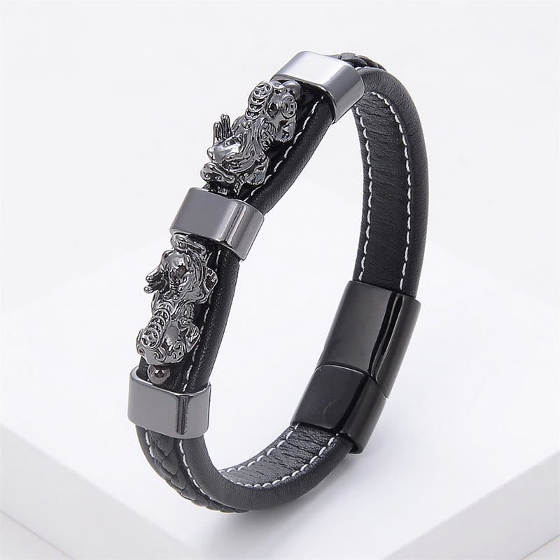 KarmaRipple's Double PiXiu Wealth Fortune Leather Magnetic Buckle Bracelet p33