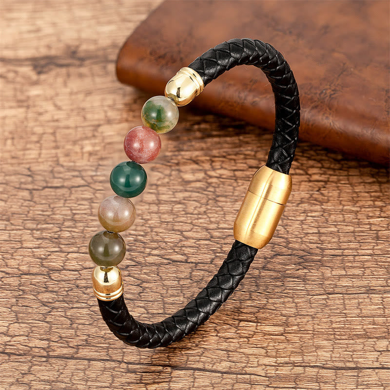 KarmaRipple's Blue Agate Tiger Eye Lava Rock Black Onyx Lazurite Bead Protection Leather Bracelet p1