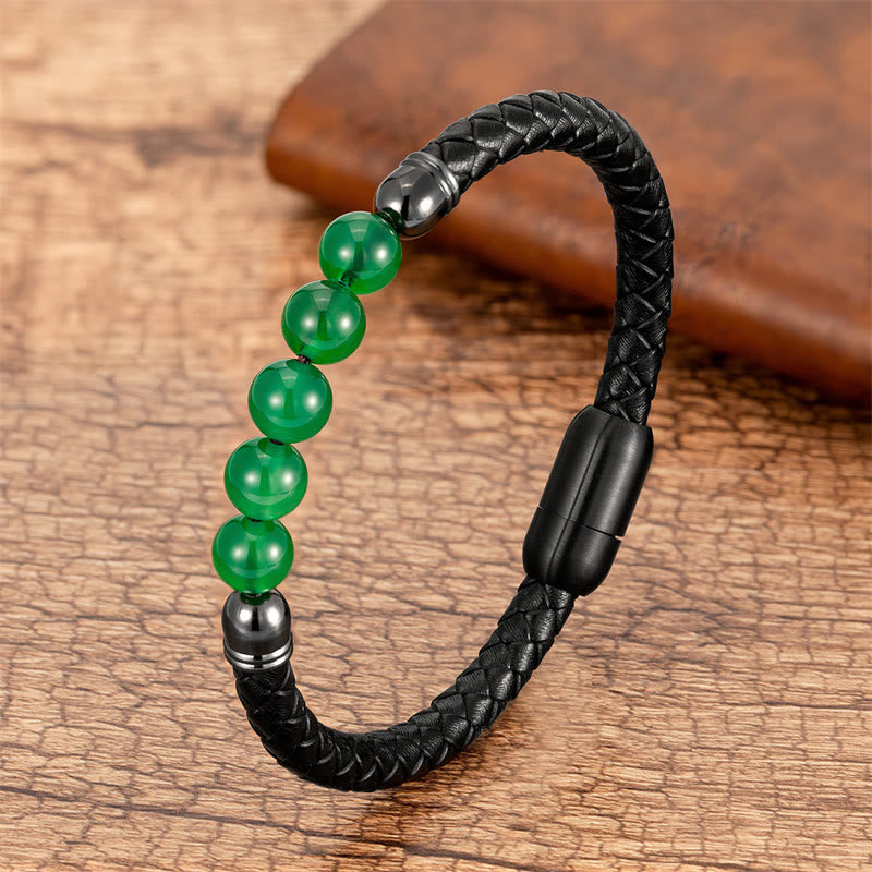 KarmaRipple's Blue Agate Tiger Eye Lava Rock Black Onyx Lazurite Bead Protection Leather Bracelet p40