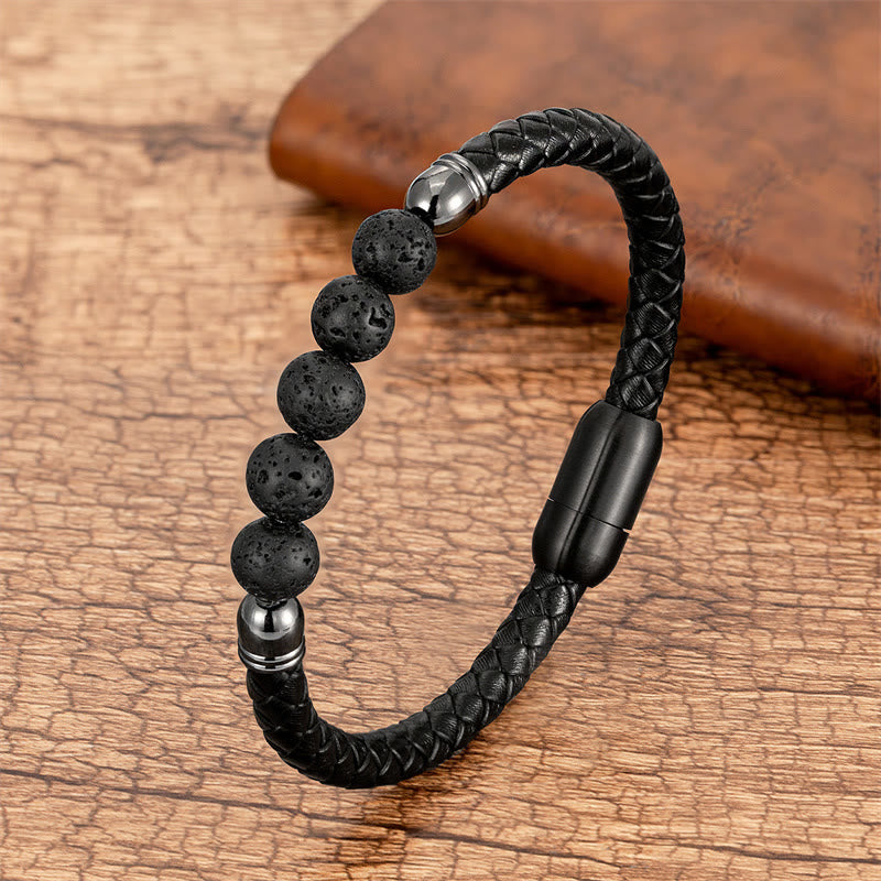 KarmaRipple's Blue Agate Tiger Eye Lava Rock Black Onyx Lazurite Bead Protection Leather Bracelet p46