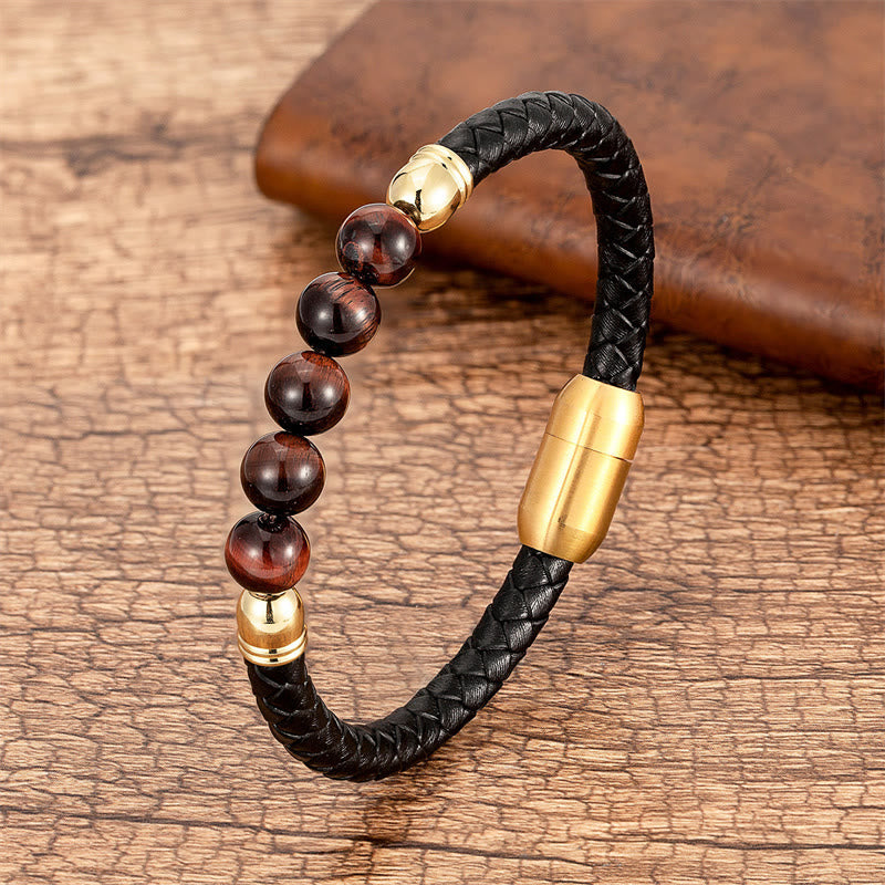 KarmaRipple's Blue Agate Tiger Eye Lava Rock Black Onyx Lazurite Bead Protection Leather Bracelet p69