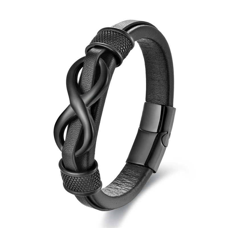 KarmaRipple's Endless Weave Infinity Symbol Design Titanium Steel Balance Leather Buckle Bracelet p3