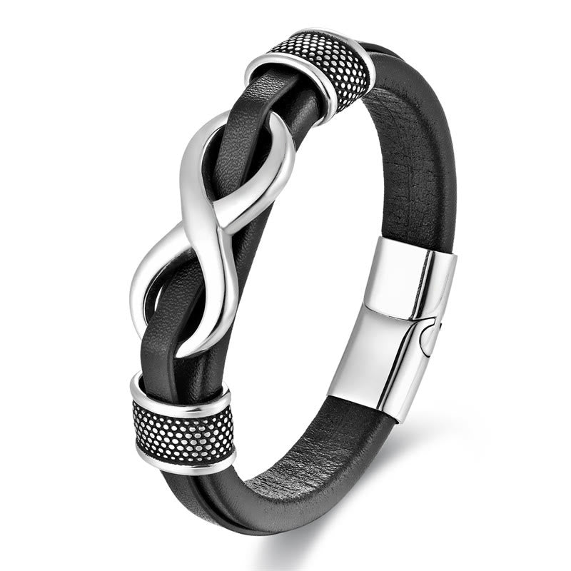 KarmaRipple's Endless Weave Infinity Symbol Design Titanium Steel Balance Leather Buckle Bracelet p4
