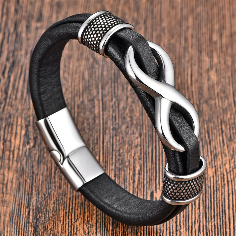 KarmaRipple's Endless Weave Infinity Symbol Design Titanium Steel Balance Leather Buckle Bracelet p2