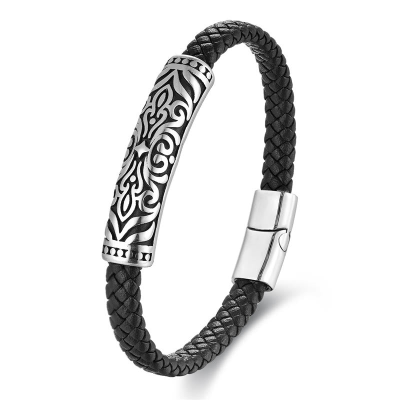 KarmaRipple's Flower Pattern Design Titanium Steel Strengthen Leather Buckle Bracelet p12