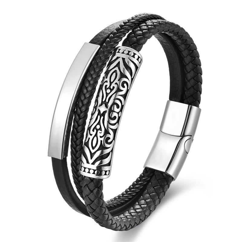 KarmaRipple's Flower Pattern Design Titanium Steel Strengthen Leather Buckle Bracelet p6