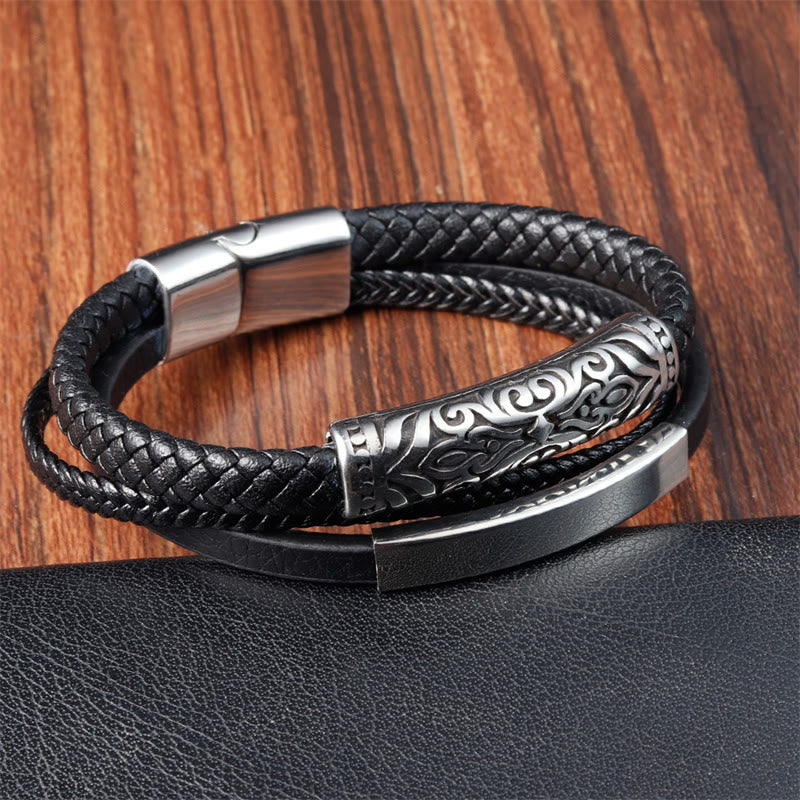 KarmaRipple's Flower Pattern Design Titanium Steel Strengthen Leather Buckle Bracelet p3