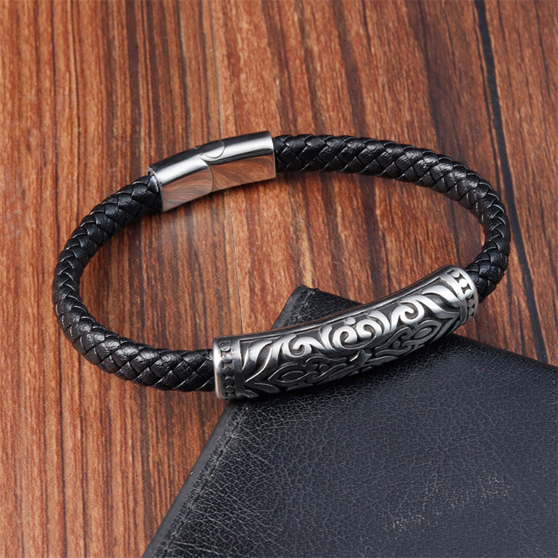KarmaRipple's Flower Pattern Design Titanium Steel Strengthen Leather Buckle Bracelet p10