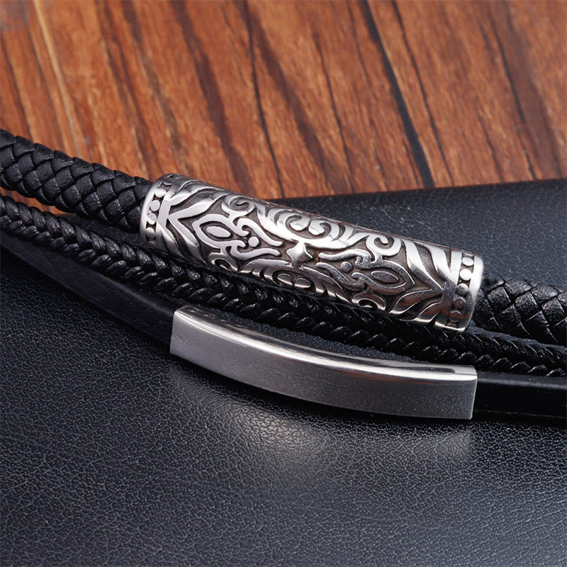 KarmaRipple's Flower Pattern Design Titanium Steel Strengthen Leather Buckle Bracelet p5