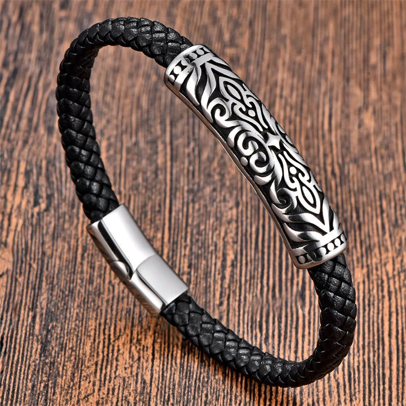 KarmaRipple's Flower Pattern Design Titanium Steel Strengthen Leather Buckle Bracelet p2
