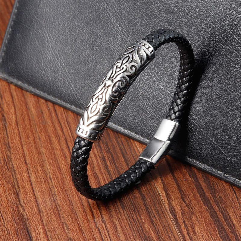 KarmaRipple's Flower Pattern Design Titanium Steel Strengthen Leather Buckle Bracelet p9