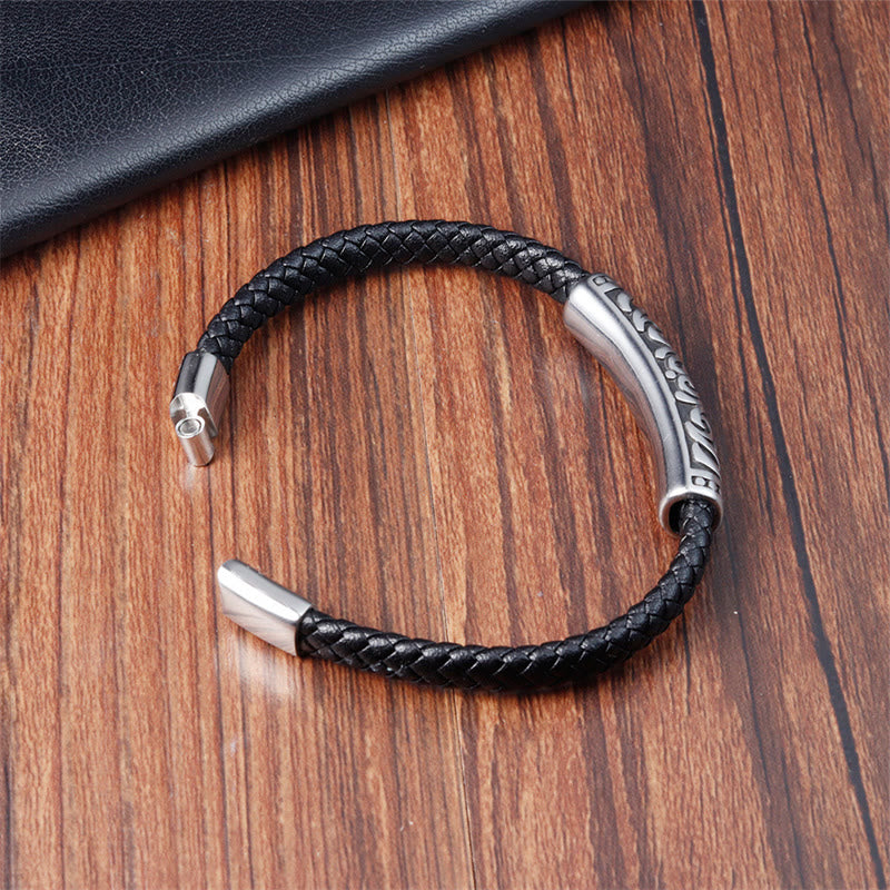 KarmaRipple's Flower Pattern Design Titanium Steel Strengthen Leather Buckle Bracelet p11